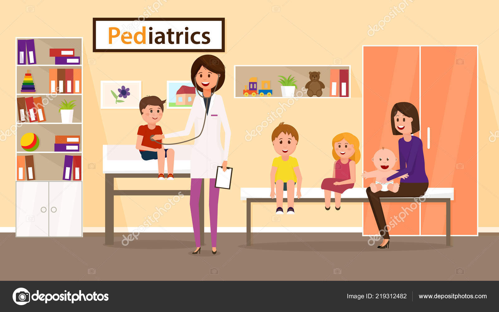 Médico Pediatra Examinando Garoto Fazendo Exame Médico De Saúde E  Tratamento Médico Para Desenho Animado Infantil Ilustração do Vetor -  Ilustração de consulta, projeto: 210216024