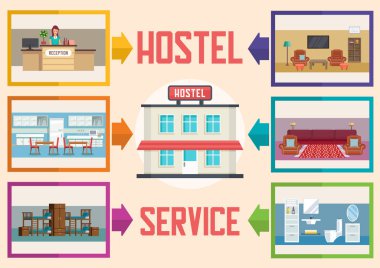 Hostel hizmet. Vektör düz çizim.