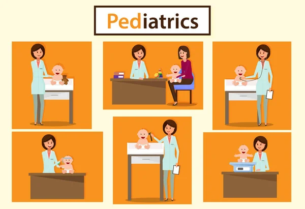 Departamento de Pediatría. Consulta con el pediatra . — Vector de stock