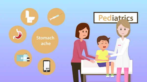 Dor de estômago na criança. Consulta Pediátrica . — Vetor de Stock