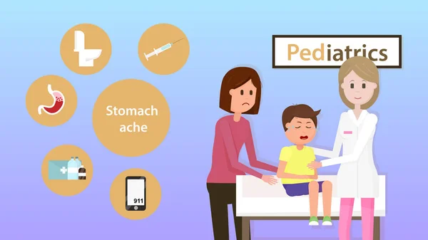 Stomach Ache at Child. Pediatrician Consultation. — Stock Illustration Stomach Ache at Child. Pediatrician Consultation. Royalty Free Stock Vectors