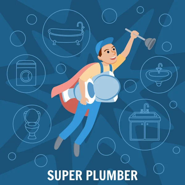 Super Plombier. Service de plomberie. Vecteur . — Image vectorielle