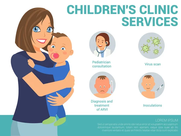 Services des cliniques pour enfants. Illustration plate vectorielle — Image vectorielle