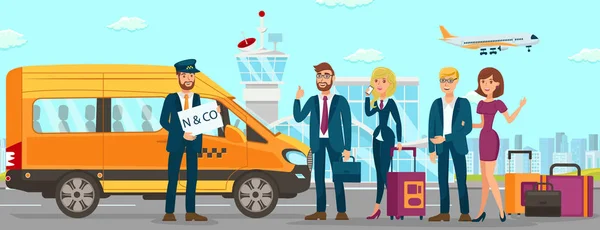 Taxi Services in Airport. Vector Flat Illustration — Stock Vector