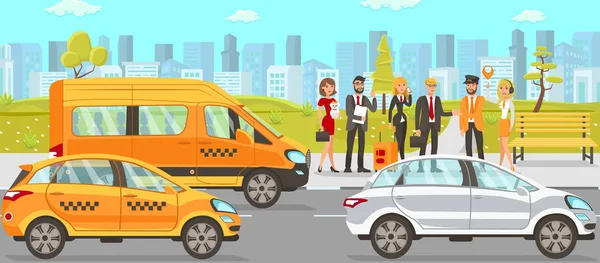 Taxi y servicios de chófer. Ilustración plana vectorial — Vector de stock