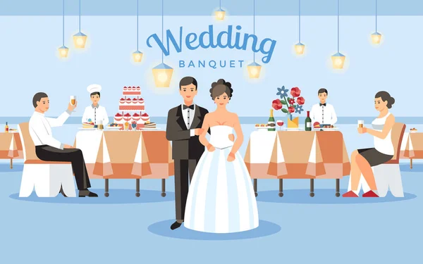 Conceito do banquete de casamento. Ilustração plana vetorial . — Vetor de Stock