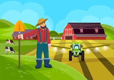 Farm Worker with Shovel. Vector Flat Illustration. clipart