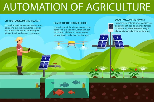 Automatisierung der Landwirtschaft. Vektorflache Abbildung. — Stockvektor