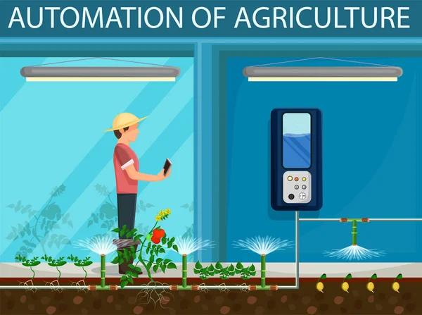 Automatización Agricultura. Ilustración plana vectorial . — Archivo Imágenes Vectoriales
