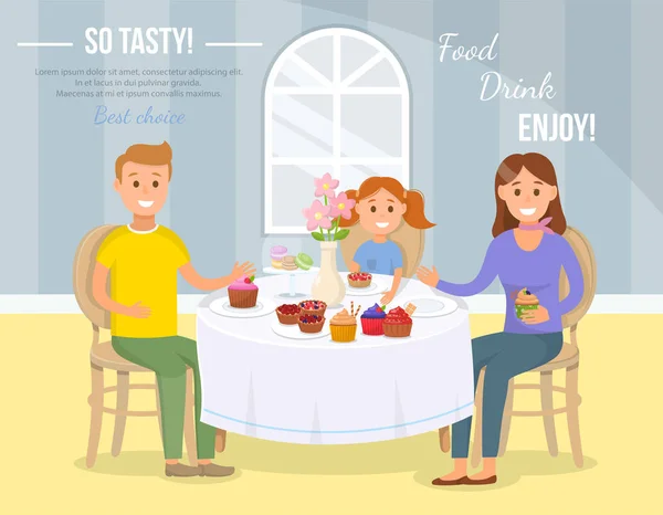 Family Home Tea Concept. Illustration plate vectorielle . — Image vectorielle