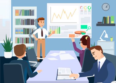 Toplantı ve konferans. Vektör düz çizim.