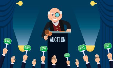 Auctioneer and Bidding. Vector Flat Illustration. clipart