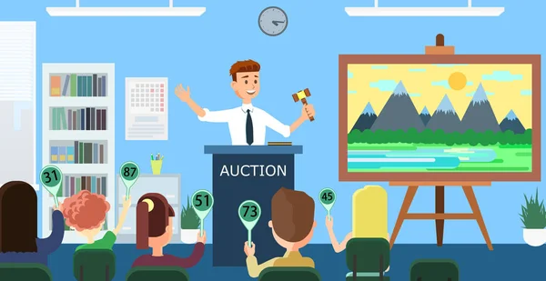 Auction and Bidding. Vector Flat Illustration. — Stock Vector