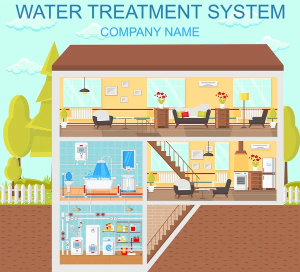 水处理系统。矢量平面插图. — 图库矢量图片