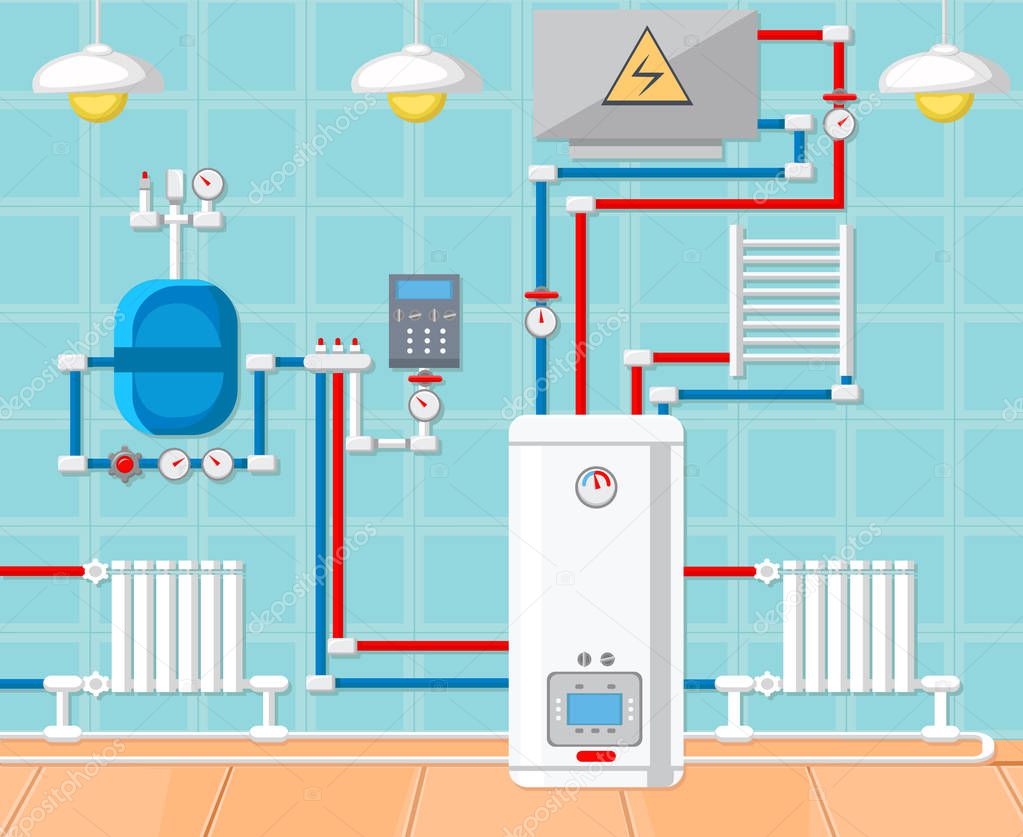 Plumbing in House Concept. Vector Illustration.