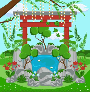 Peyzaj tasarım konsepti. Vektör düz çizim