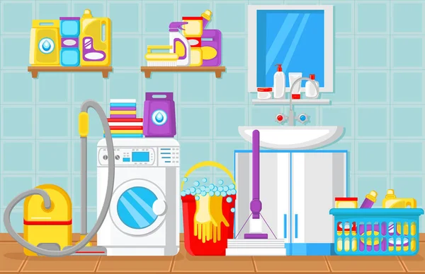 Bathroom and Laundry Room. Vector Illustration. — Stock Vector