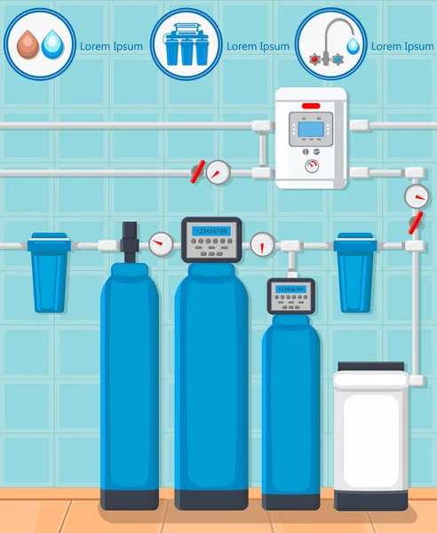 நீர் சுத்திகரிப்பு அமைப்பு. வெக்டார் விளக்கம் . — ஸ்டாக் வெக்டார்