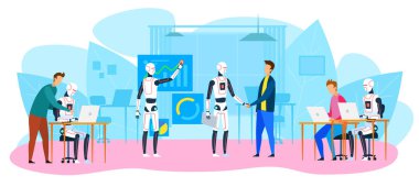 Robot Ofisi İşçileri İnsani El sıkışması.