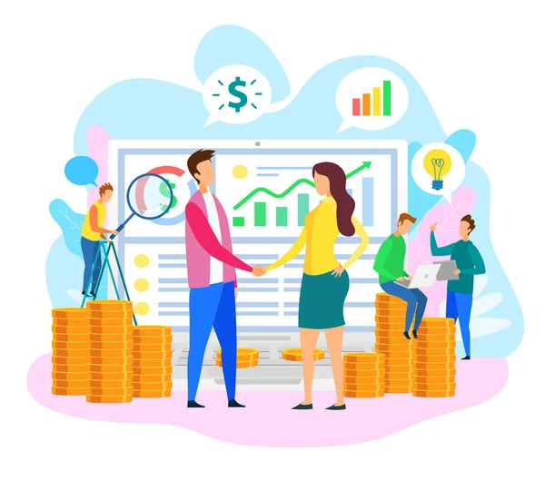 Menschen Handschlag Business Agreement Chart Coins. — Stockvektor