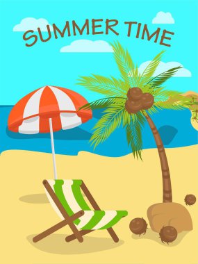 Summer time flat vector color illustration with lettering