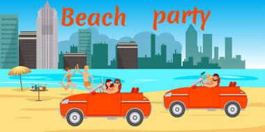 Beach party flat banner with lettering