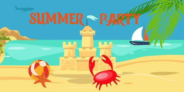 Bannière plate de lettrage de fête d'été — Image vectorielle