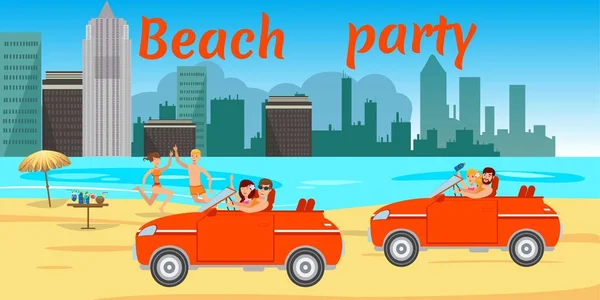 Beach party flat banner with lettering — Wektor stockowy