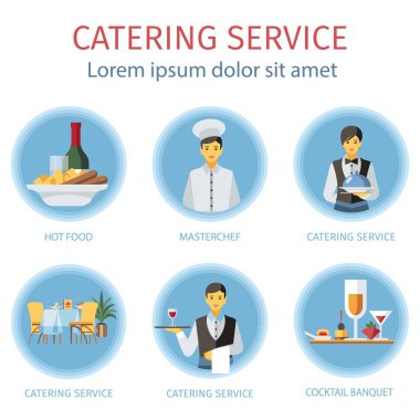 Tatil hizmeti düz illüstrasyonlar kümesi catering