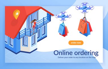 Kadın ev Online sipariş için çanta dron sunar.