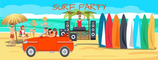 Surf Party Illustration mit Schriftzug — Stockvektor