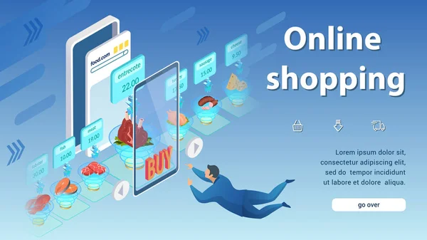 Online Food Shopping website Landing Page. — Stockvector