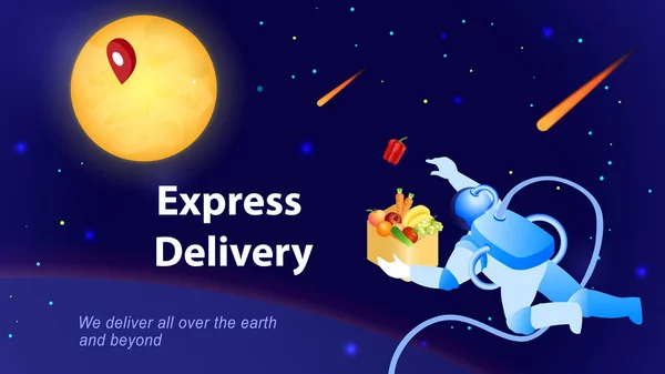 Astronaut levererar mat Global Shipping Service. — Stock vektor