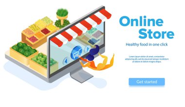 Online yemek sipariş kadın presler sepeti düğmesini.
