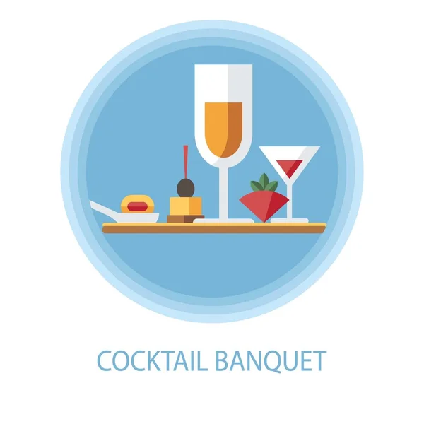 Banquete, cóctel ilustración vector plano — Vector de stock