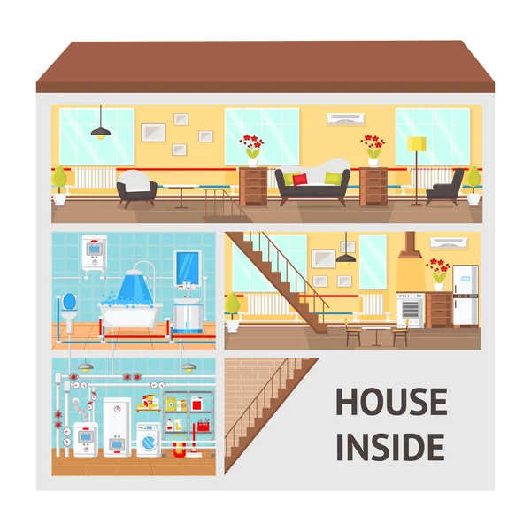 House Inside Concept Flat Vector Illustration — Stock Vector