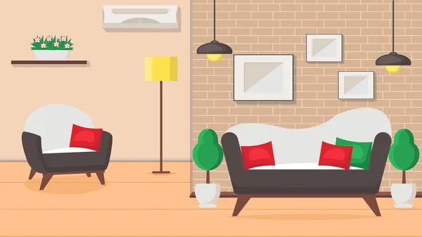 Living Room Design Flat Vector Illustration — Stock Vector