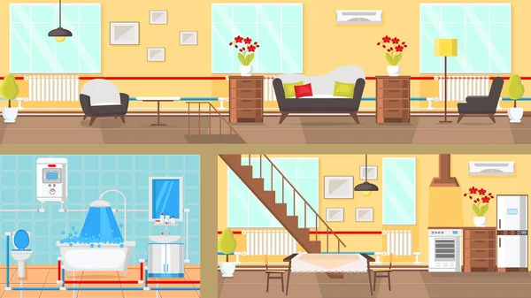 Chambres Intérieur Concept Flat Vector Illustration — Image vectorielle