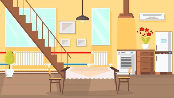 Quarto Interior Design plano Vector Ilustração — Vetor de Stock