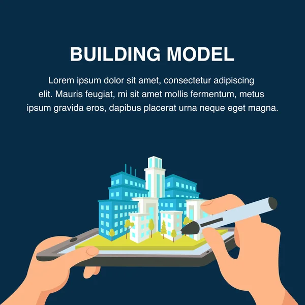 Bina Model Web sitesi Banner. 3D cityscape — Stok Vektör