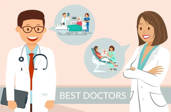 Clinic Best Doctors Modelo de cartaz de vetor plano —  Vetores de Stock