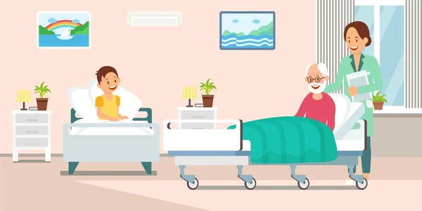 Enfermera en Hospital Ward Flat Vector Ilustración — Archivo Imágenes Vectoriales