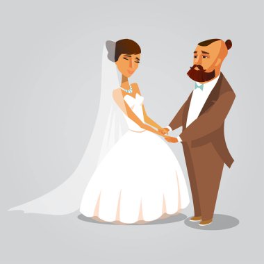 Damat ve gelin romantik karikatür çizimi