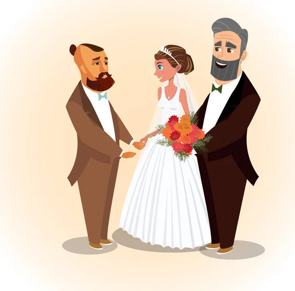 Ευτυχής γαμπρό, νύφη και ο πατέρας διανυσματικά εικονογράφηση — Διανυσματικό Αρχείο
