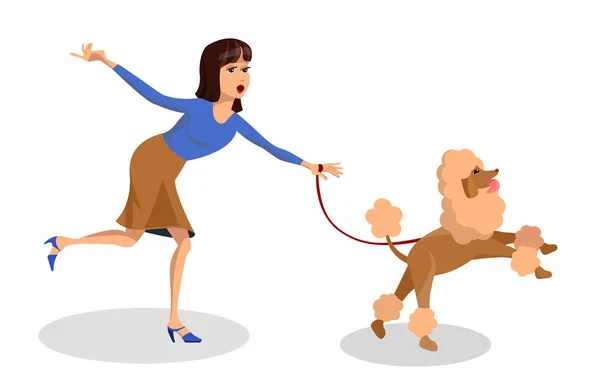 Mujer con Poodle Running Vector Illustration — Archivo Imágenes Vectoriales