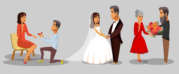 Bruid en bruidegom, vrouw en man Cliparts Set — Stockvector