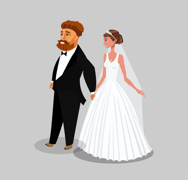 Groom and Bride Couple Cartoon Design Element