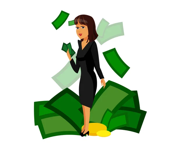 Businesswoman holding Banknote Vector Illustration — Stock Vector