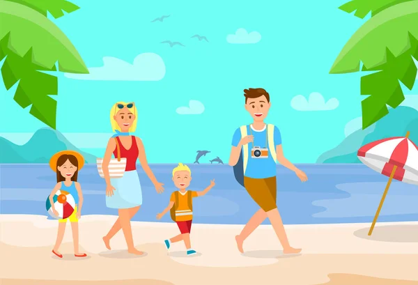 Letní dovolená na pláži kreslený obrázek — Stockový vektor