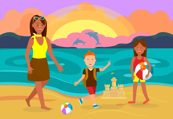 Vacaciones de verano con ilustración vectorial familiar — Archivo Imágenes Vectoriales